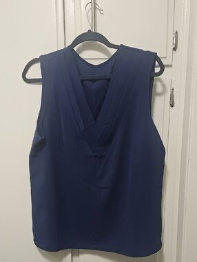 Sleeveless V-Neck Navy Blouse